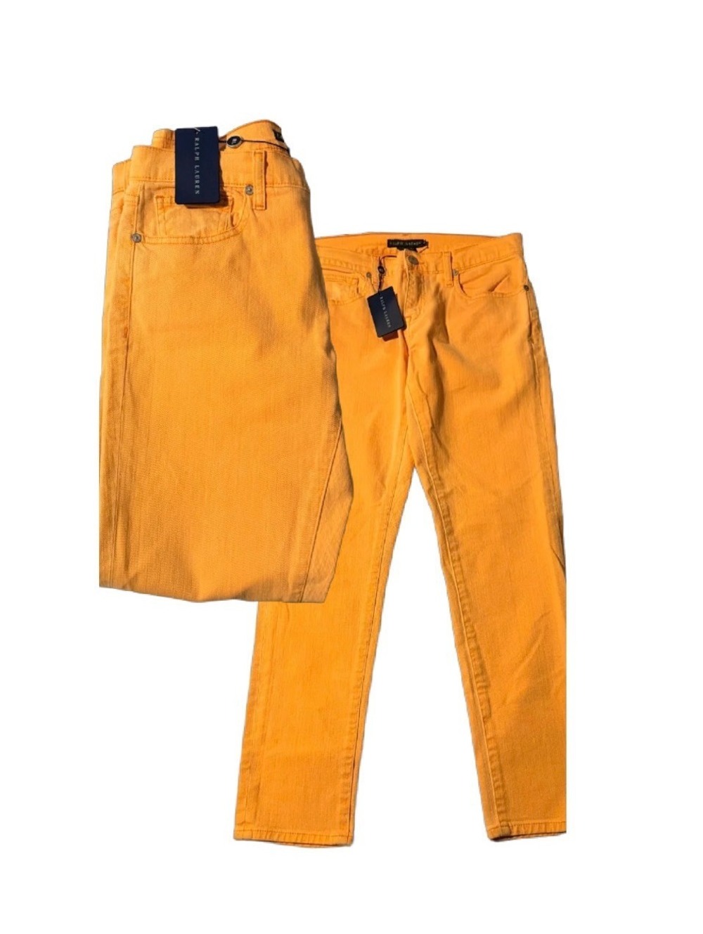 NWT Ralph Lauren Orange Mid Rise Skinny Denim Jeans Stretch Pants